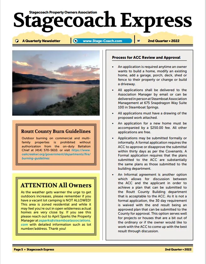 Stage Coach Property Owners Association Newsletters