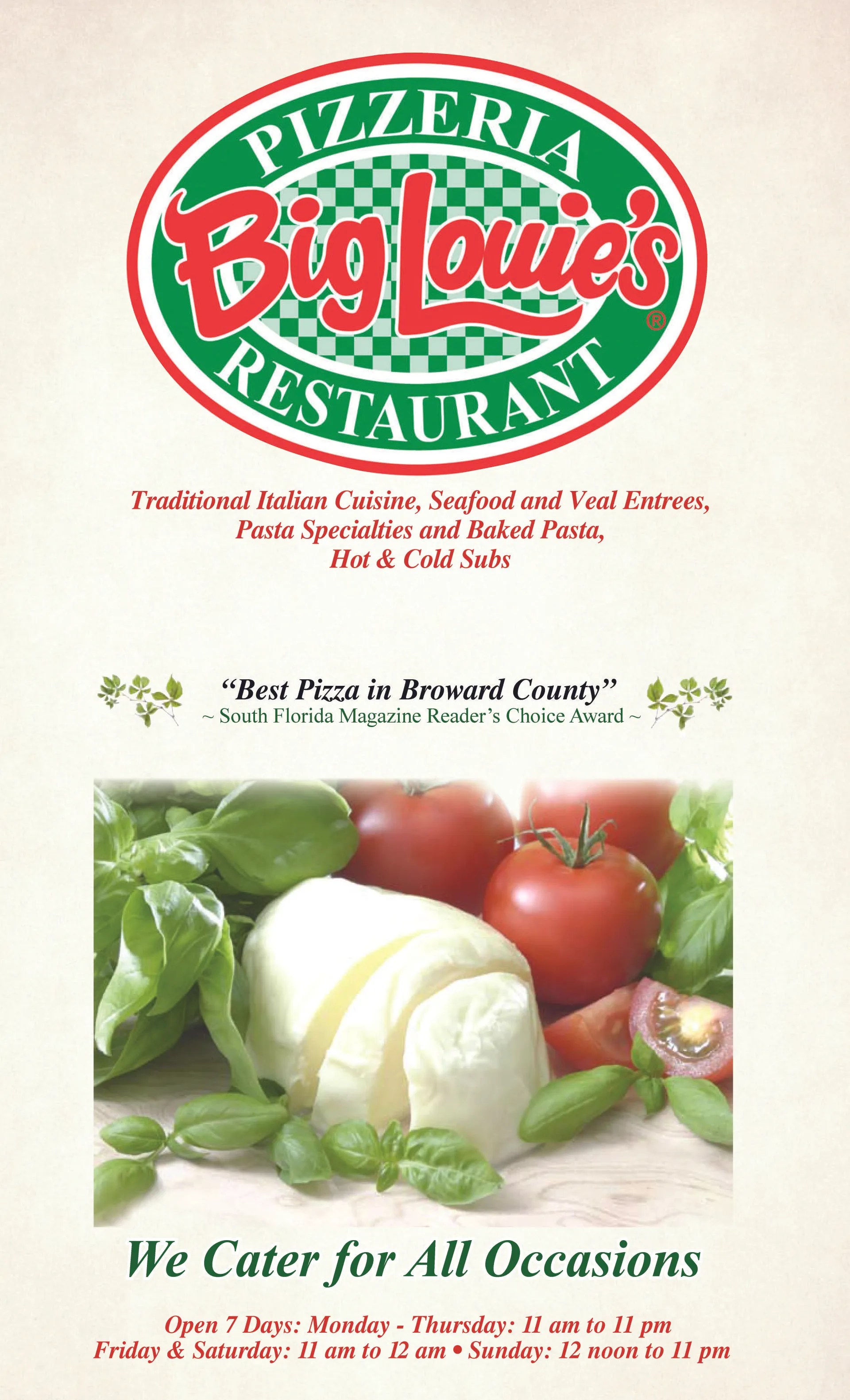 Big Louie's Pizzeria Menu I Pizza, Pasta, Wings, Salads and More