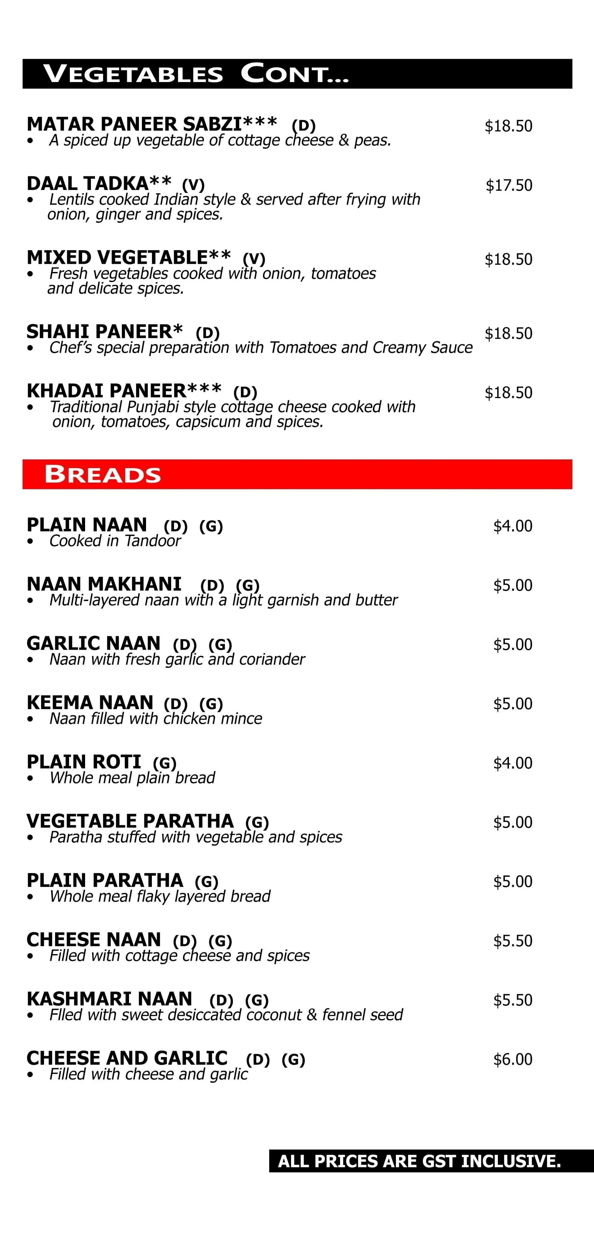Indian Restaurant Menu