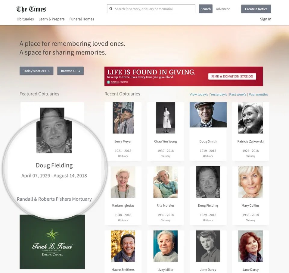 Local Storytelling with Online Obituaries