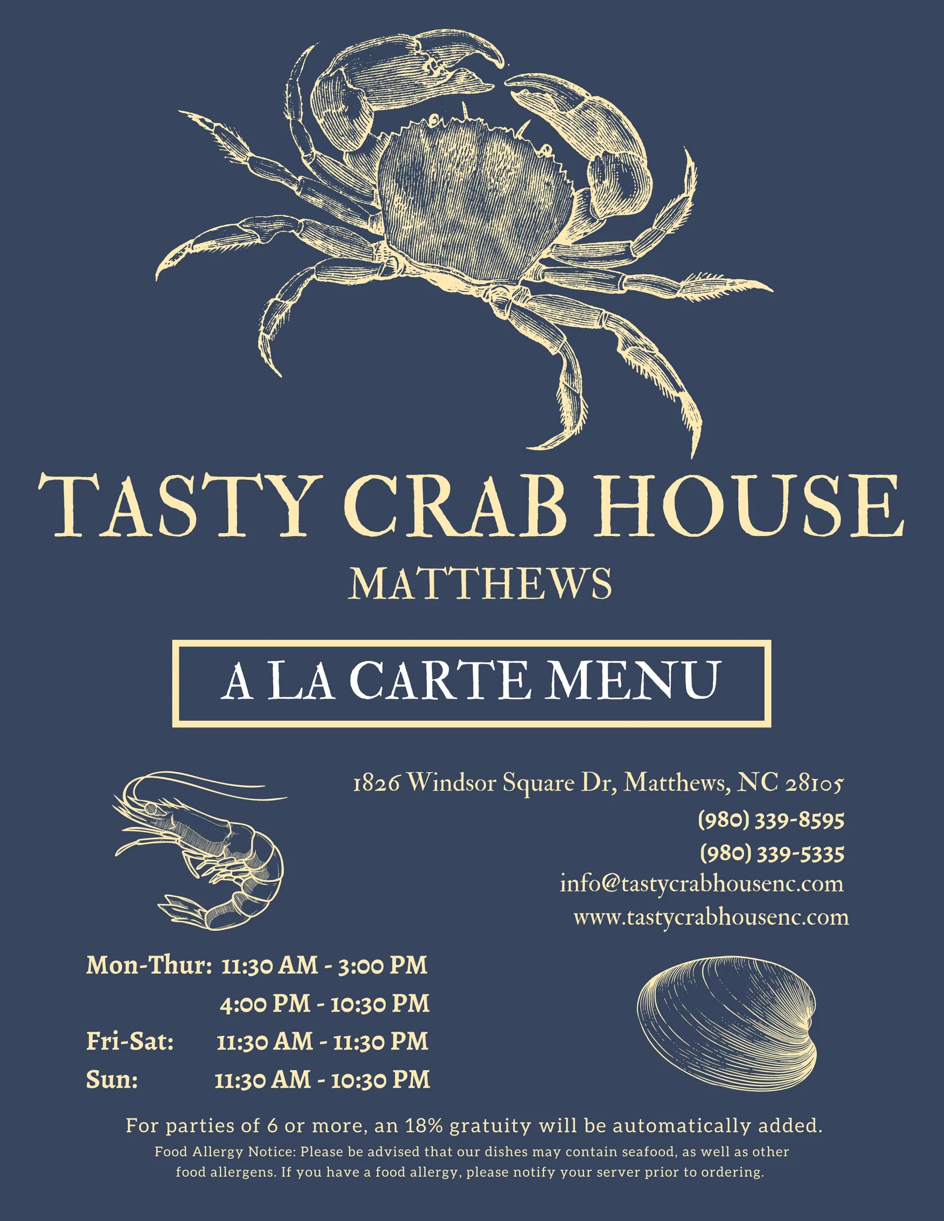Matthews Tasty Crab HouseAll You Can Eat Seafood Boil&A La Carte Menu