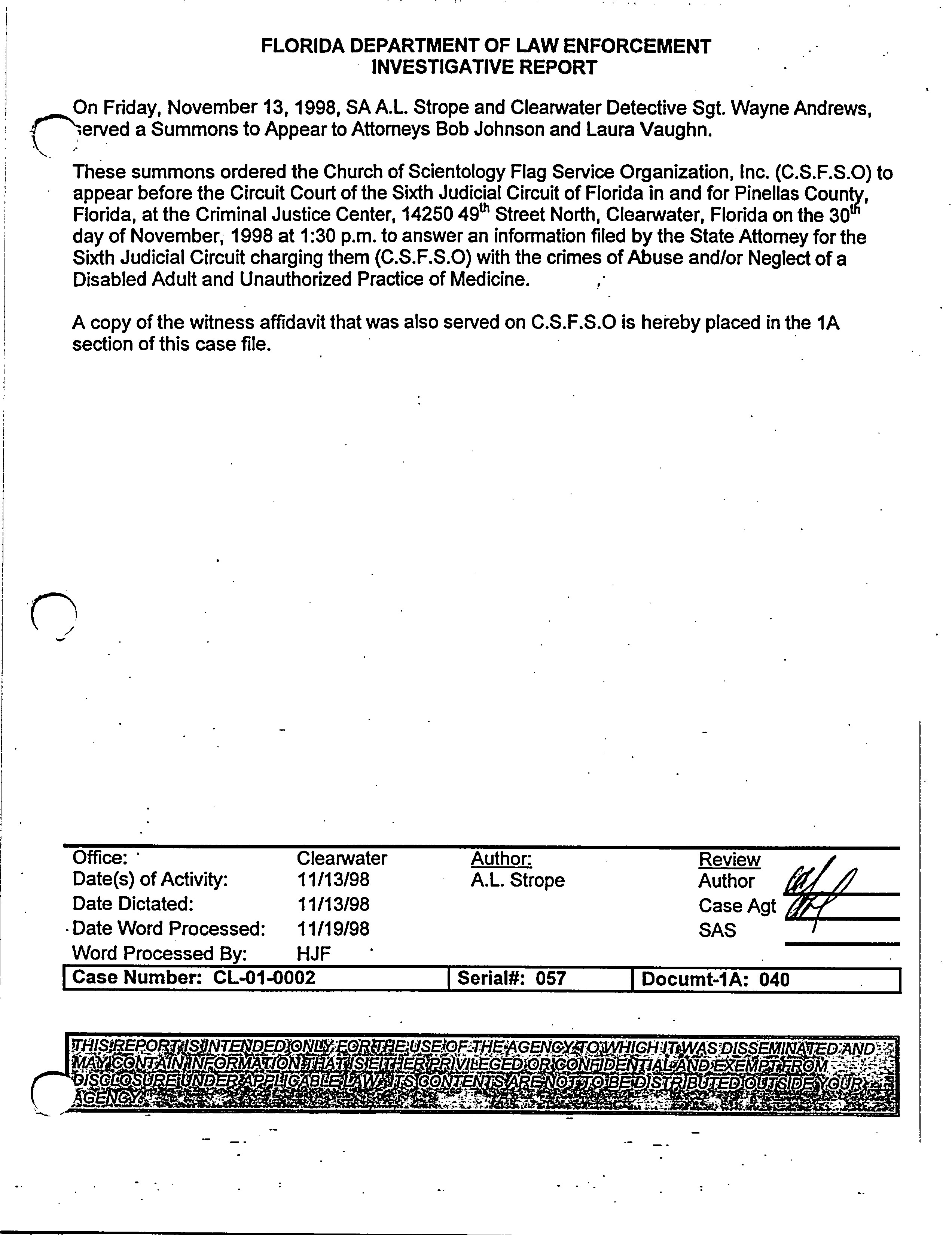 Investigative Report Summons to Appear Served The Lisa McPherson Files