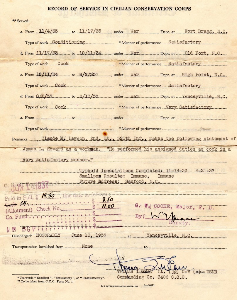 CCC Discharge Papers for Lester Howard p2