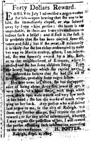As I have searched out unusual sources for physical descriptions of our ancestors, I came across UNCG's collection of Runaway Slave Advertisements collection and wanted to share them with you.