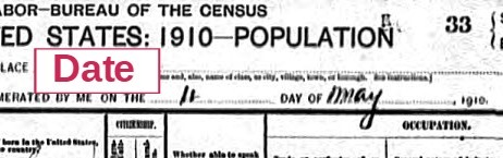 Example of the 1910 census record showing the date