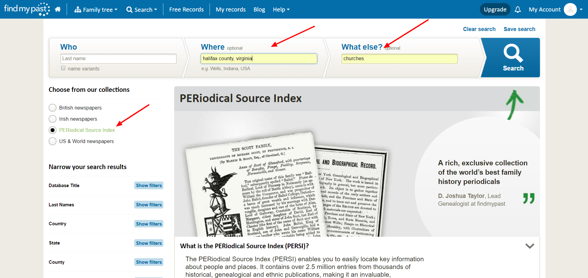 Finding genealogy articles using PERSI