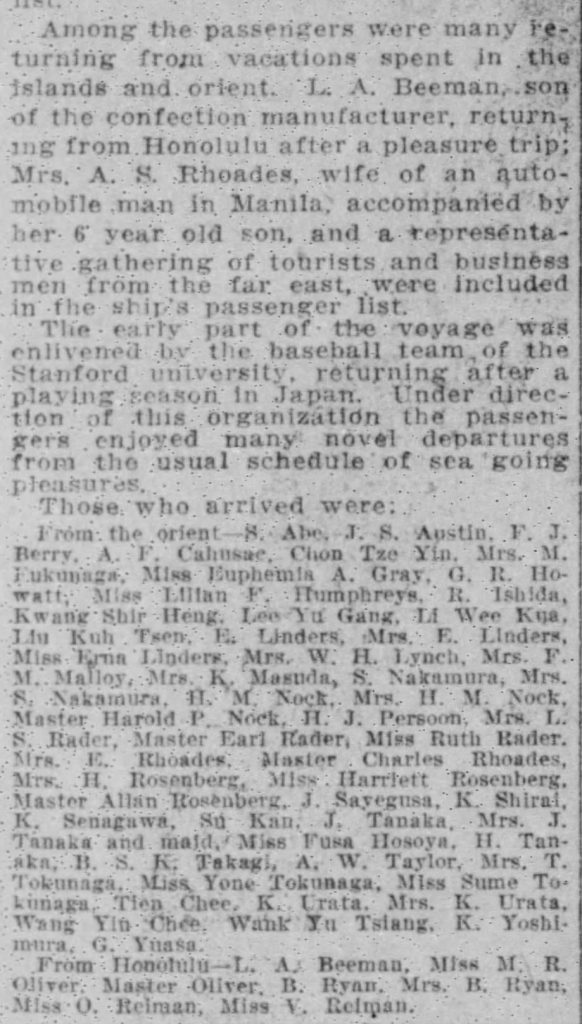 Newspaper with a ship passenger list.