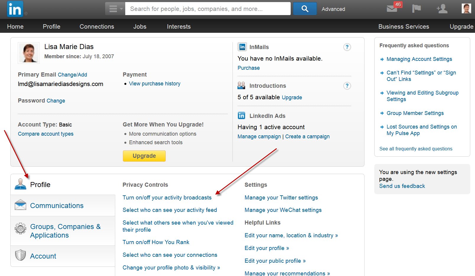 Adjusting Your Settings in LinkedIn Changing Your Activity Broadcasts