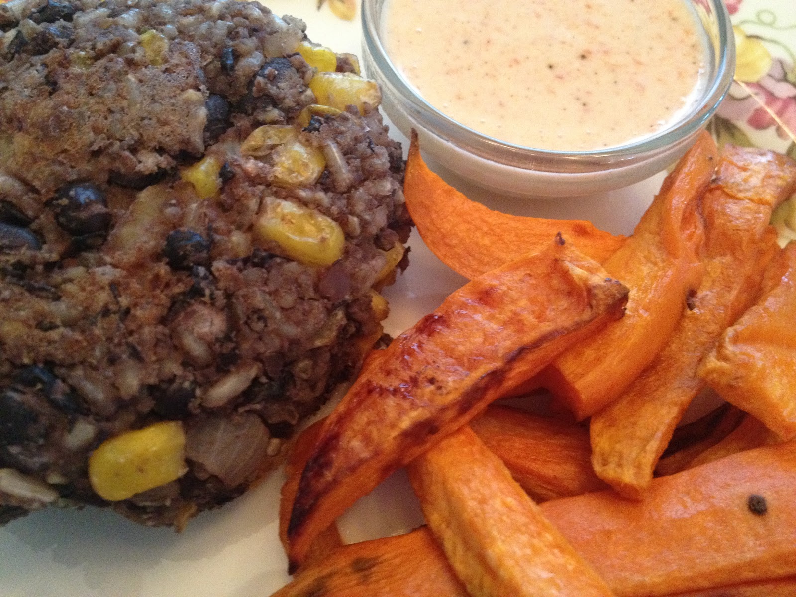 Black Bean Burgers with Red Pepper Aioli & Baked Sweet Potato Fries Lisa's Project Vegan