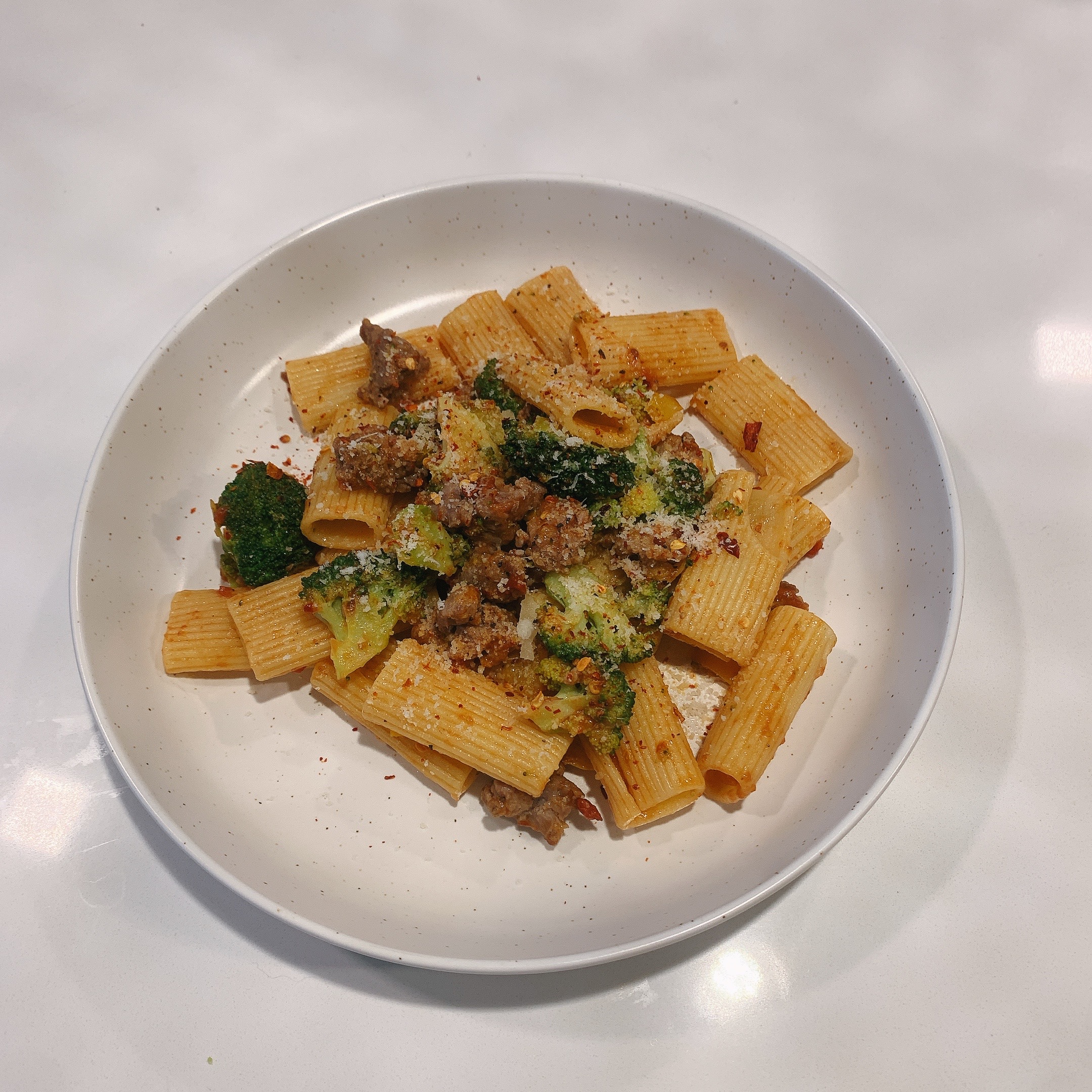 Sausage, Peppers, and Broccoli with Rigatoni Pasta lishasdiningtable