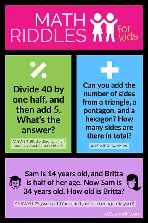 30 Math Riddles For Kids (With Answers Of Course) | ListCaboodle