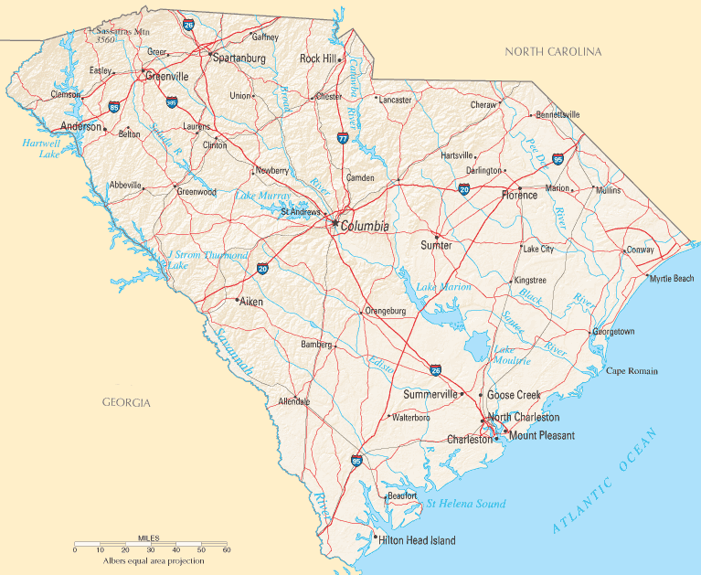 Where Is South Carolina On The United States Map United States Map