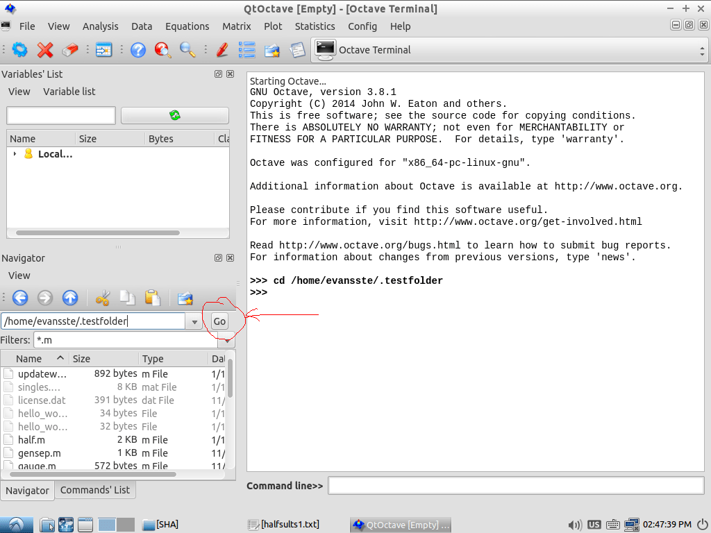 Re How to change to a hidden directory in Octave