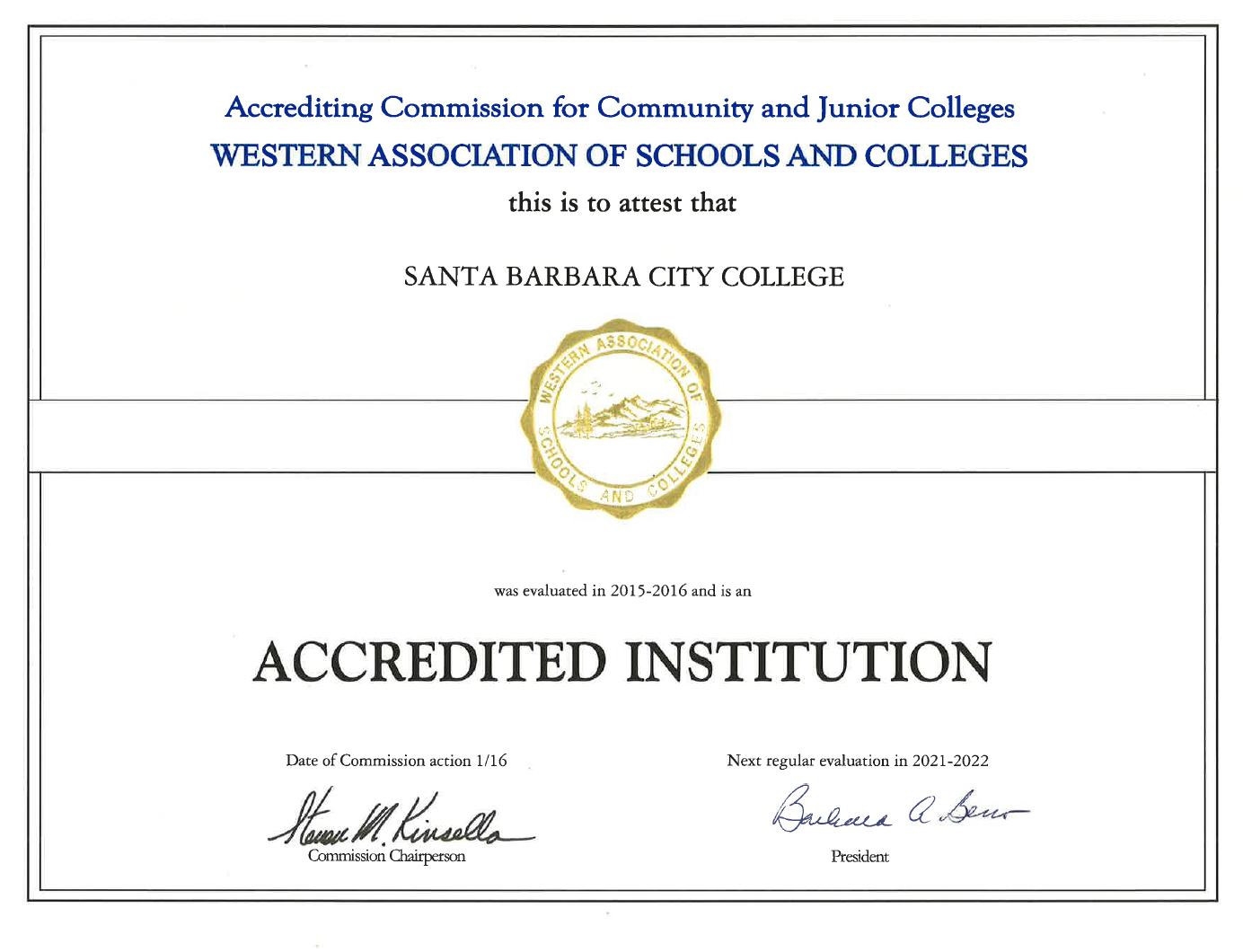Accreditation Santa Barbara City College