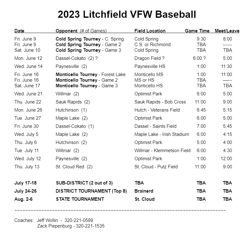 VFW Baseball Litchfield Blues