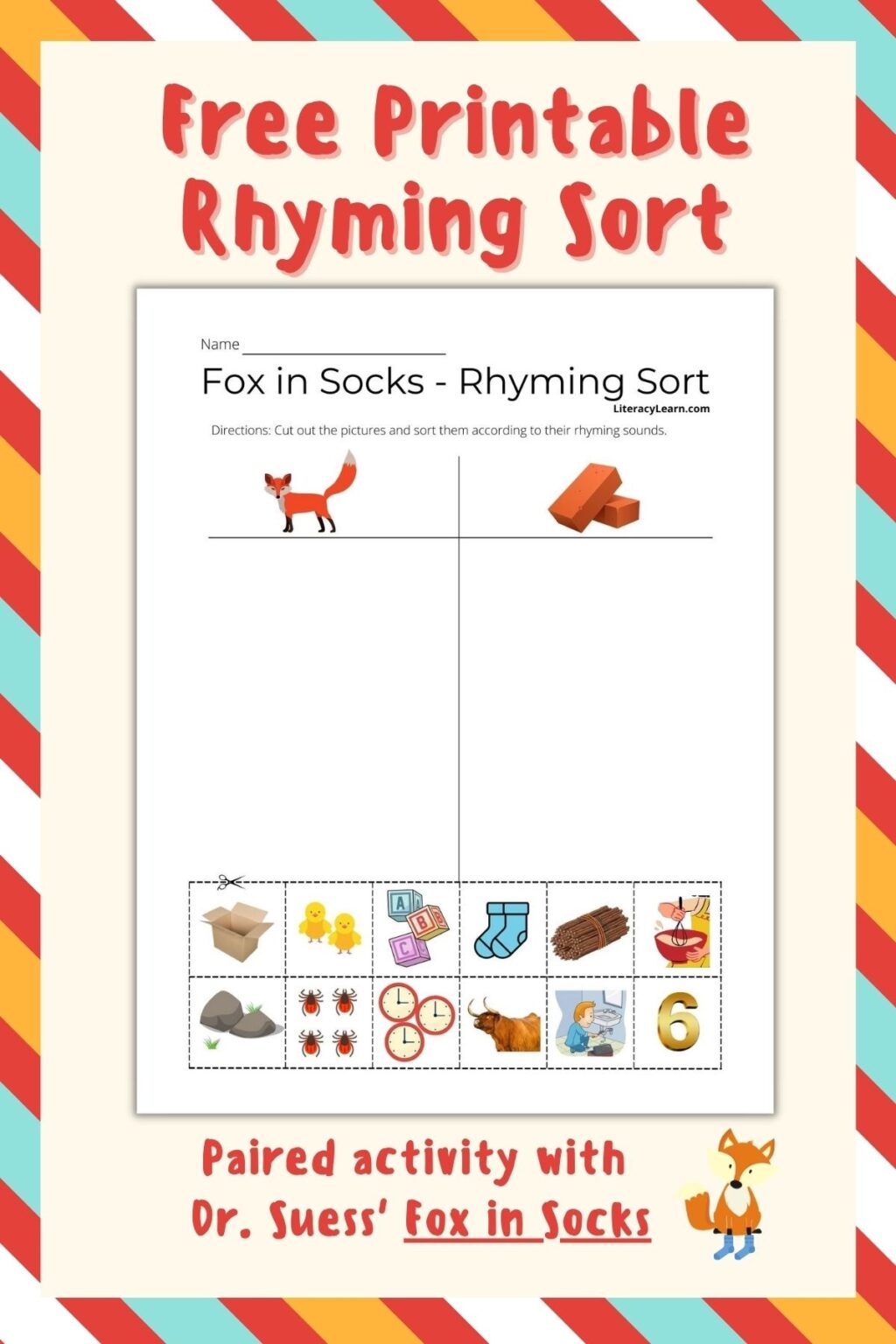 Fox in Socks Rhyming Sort Free Worksheet Literacy Learn