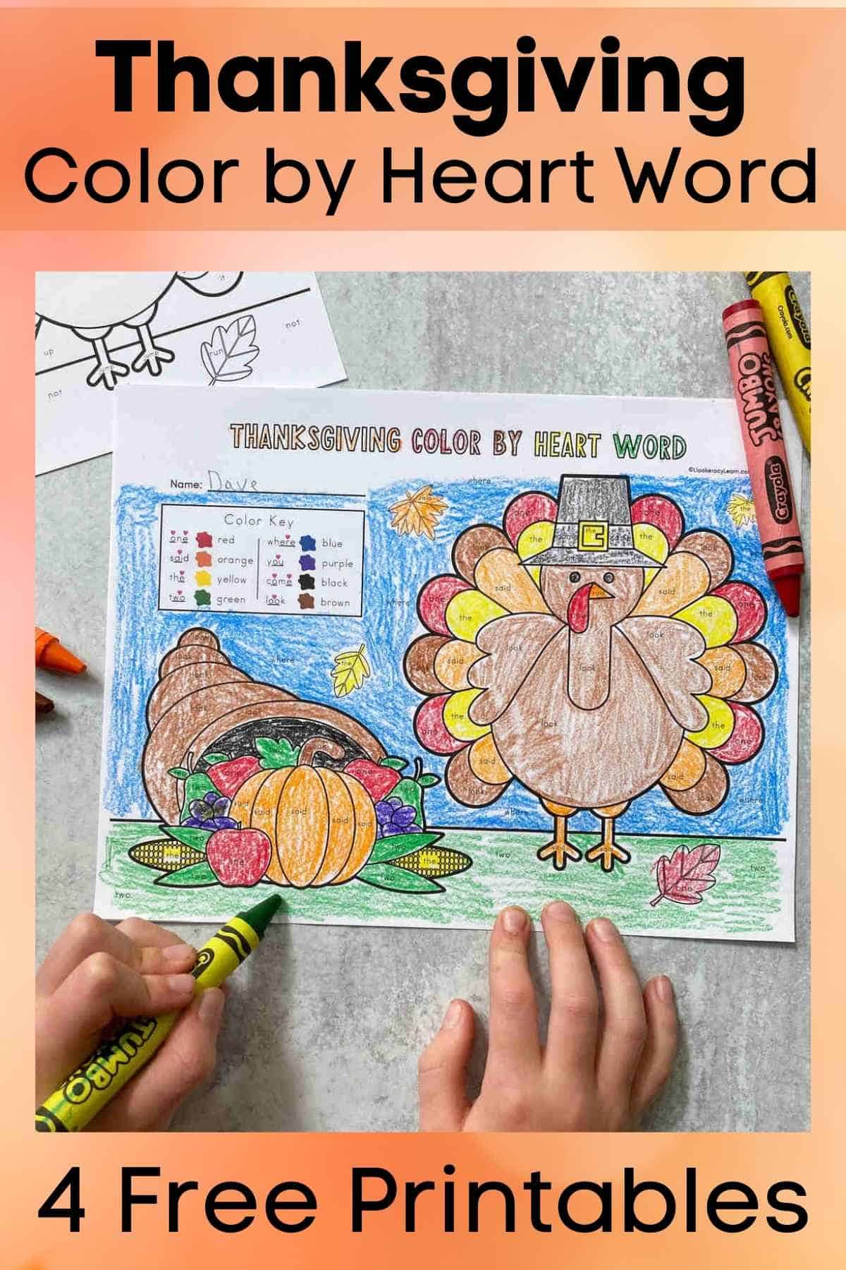 Thanksgiving Color by Sight Word Printables Literacy Learn