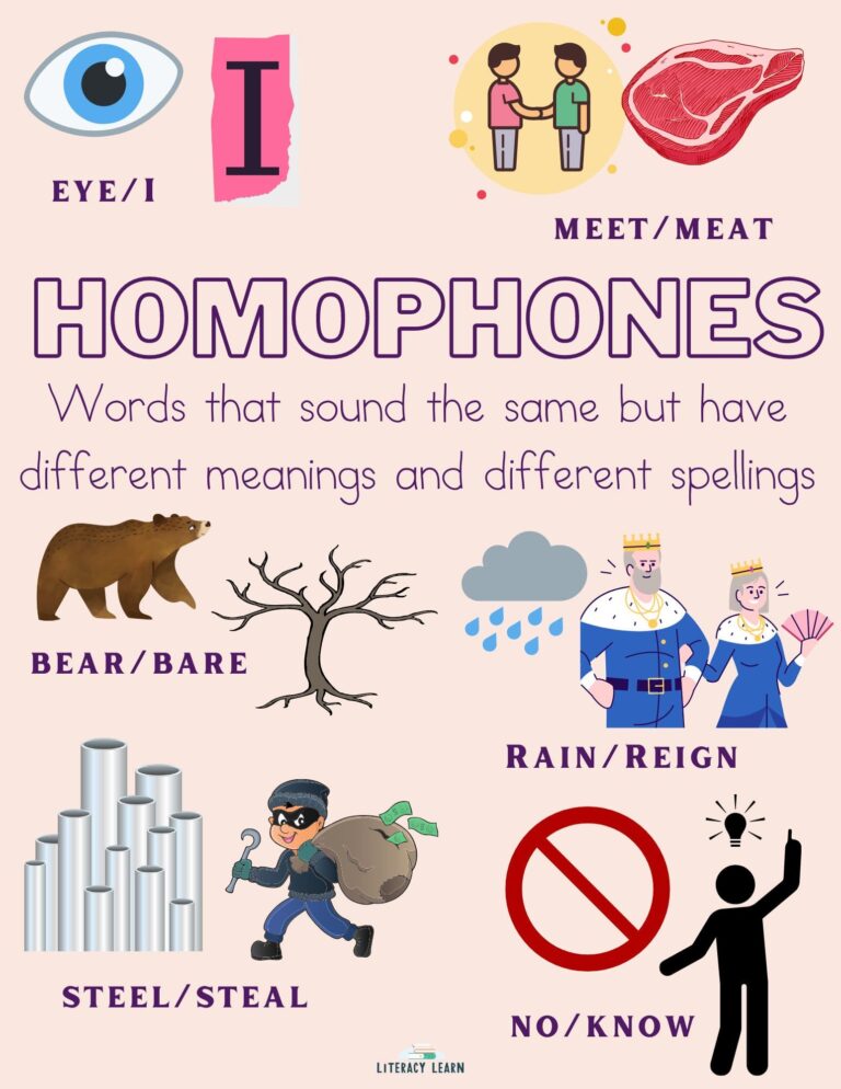 Common Homophone List and Sentences Literacy Learn