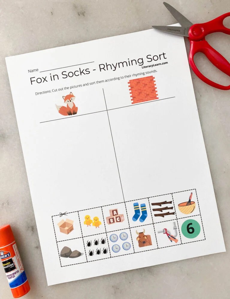 Fox in Socks Rhyming Sort Free Worksheet Literacy Learn