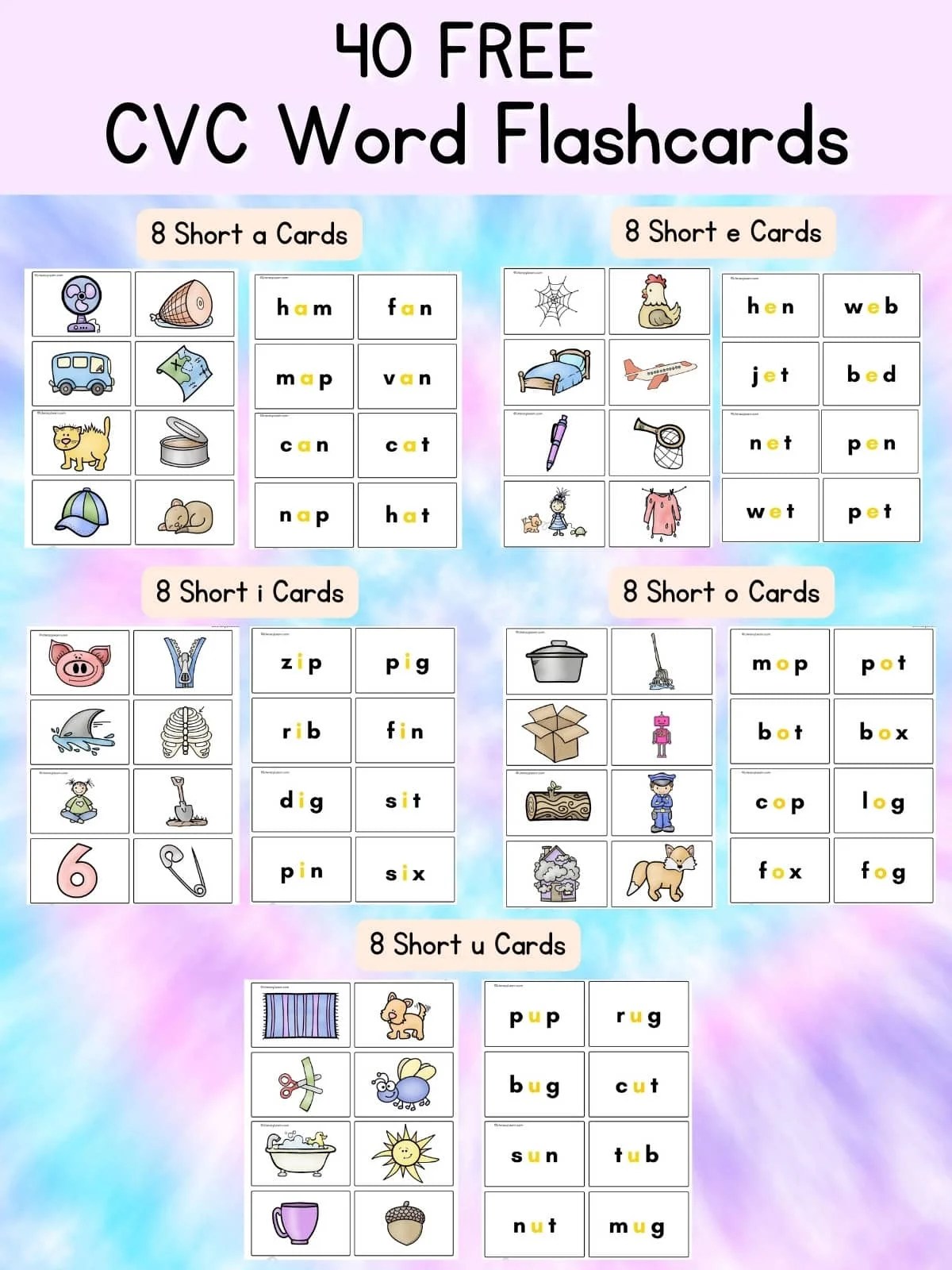 CVC Word Flashcards with Pictures Free Printables Literacy Learn