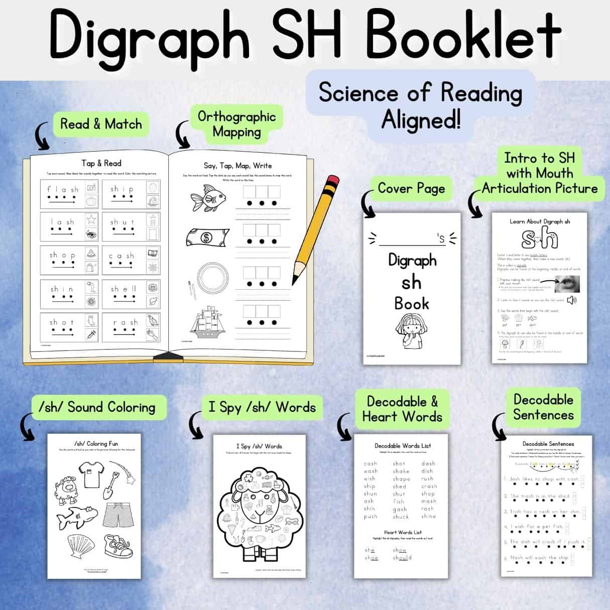 7 SH Worksheets for Digraph Learning Literacy Learn
