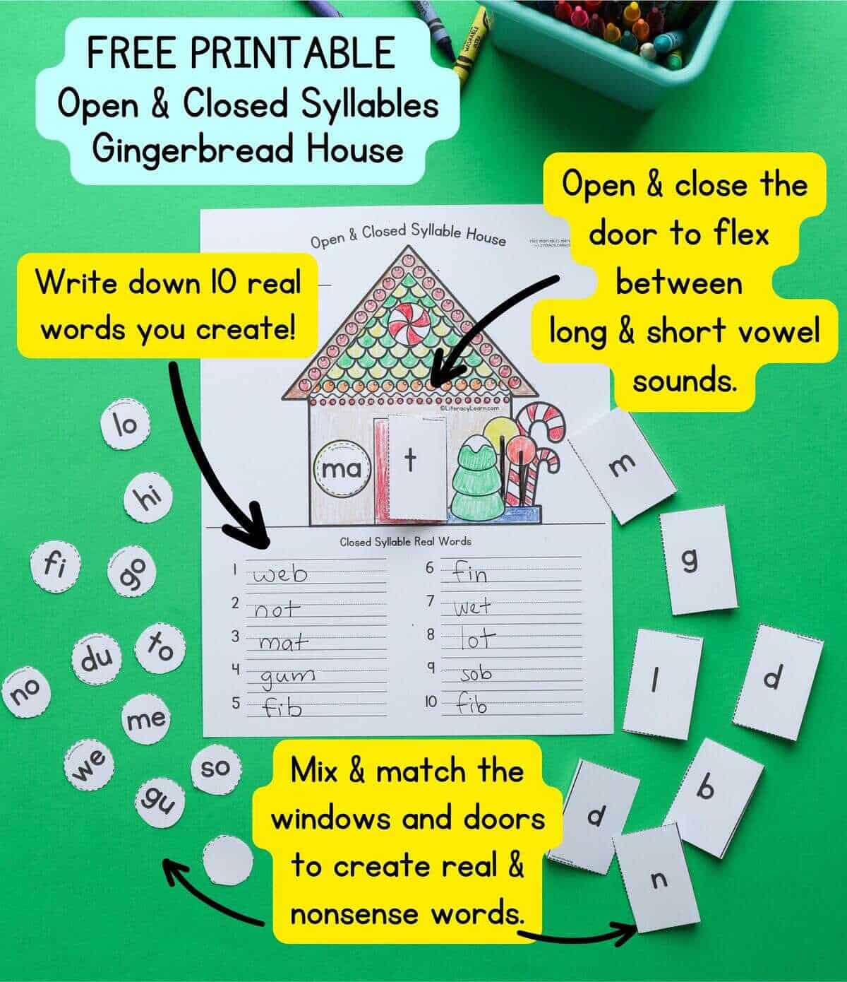 Open & Closed Syllable Houses Free Printables Literacy Learn