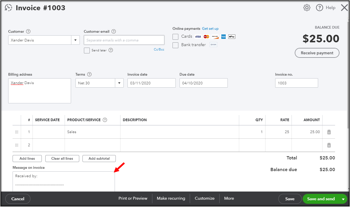 How can i have customers signatures on the invoice for example they