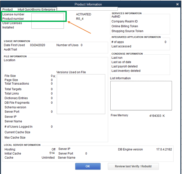 License and product number