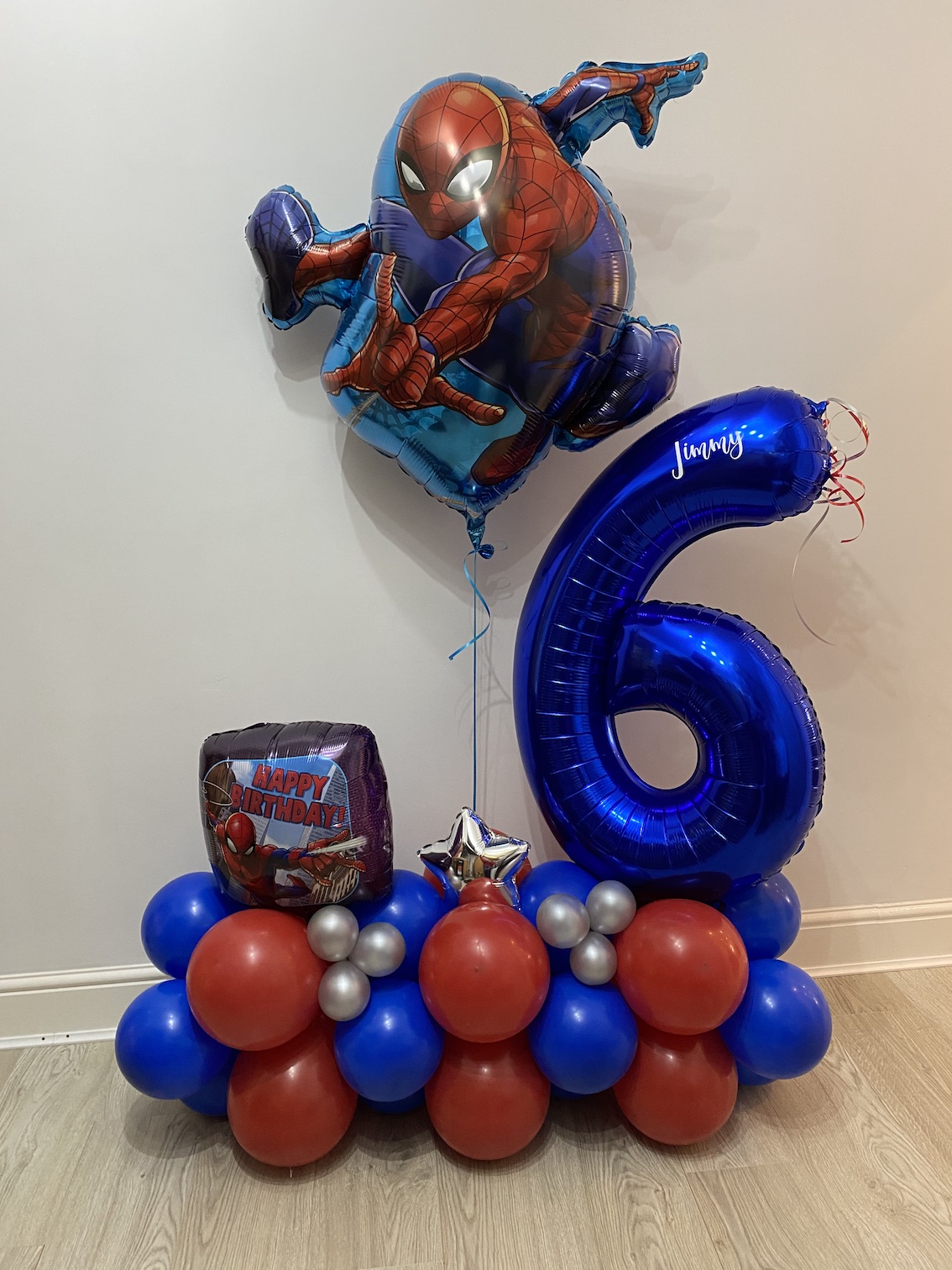 Personalised Spiderman balloon stack The Little Balloon Company