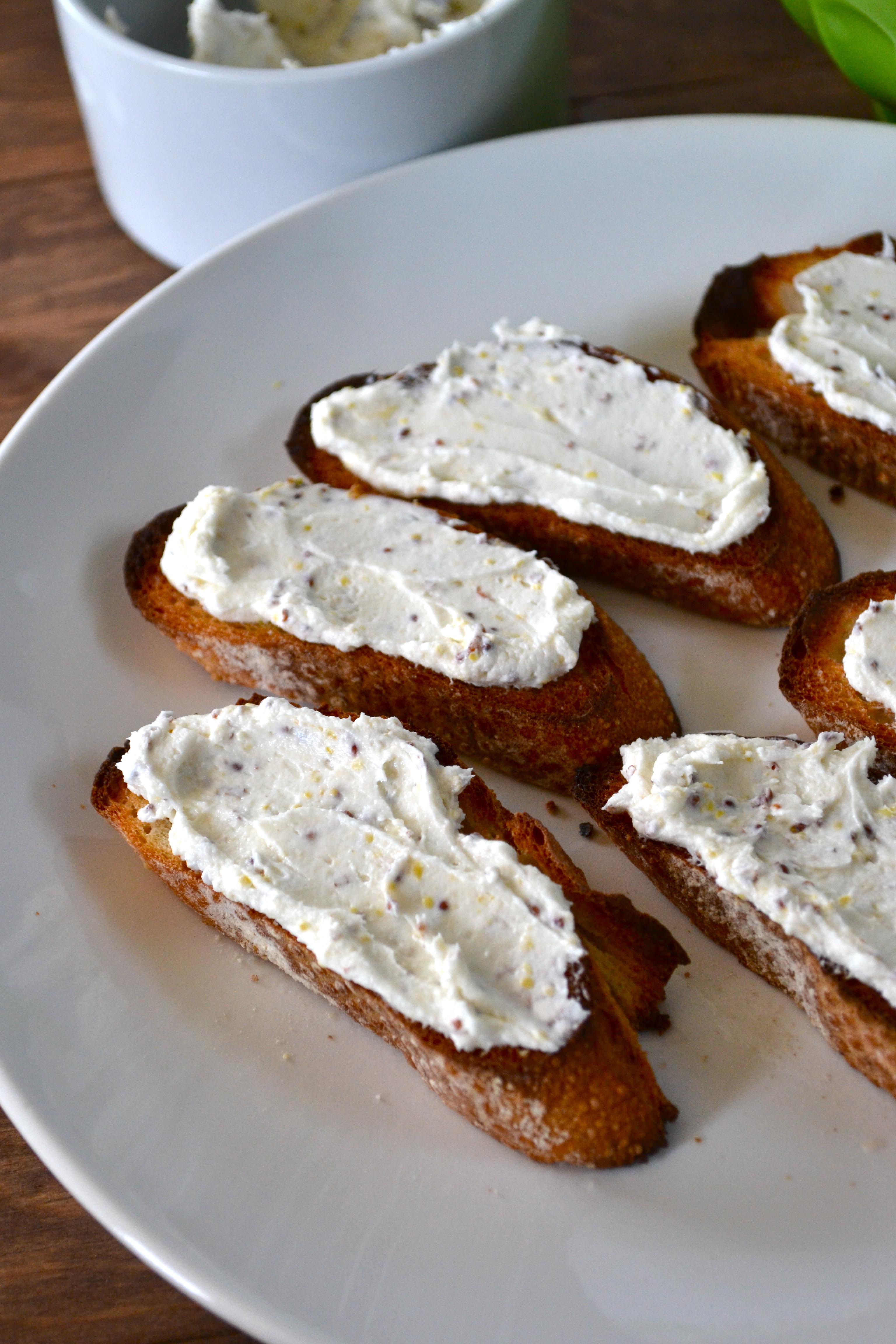 Asparagus Bruschetta Crostinis with Mustard Lemon Goat Cheese Little