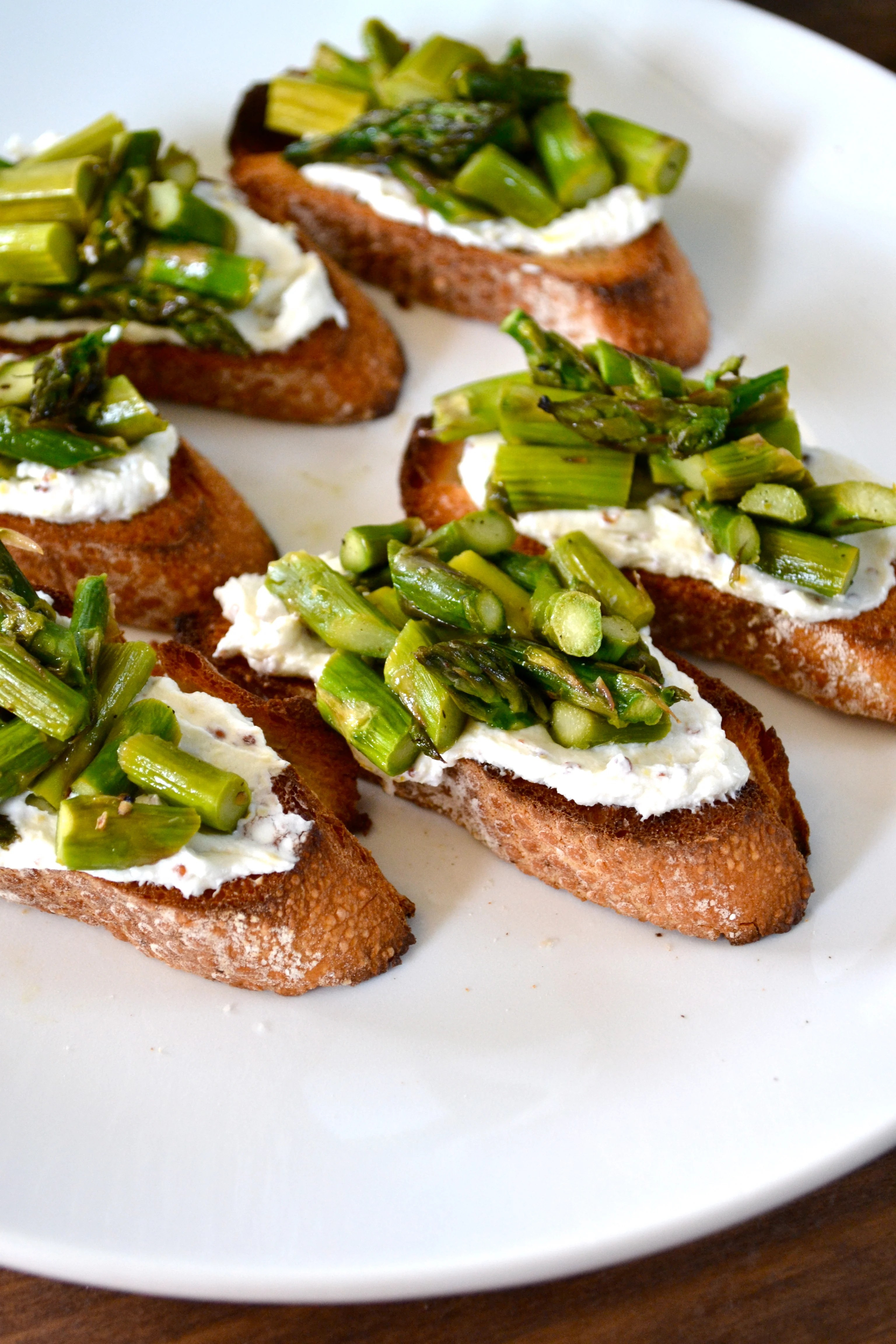 Asparagus Bruschetta Crostinis with Mustard Lemon Goat Cheese Little