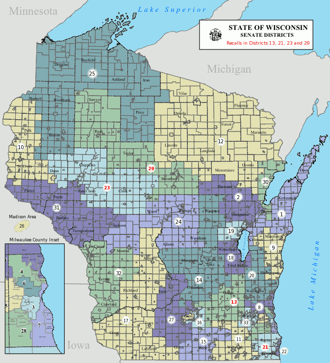 2012 Wisconsin State Senate Recall Map