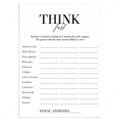 Think Fast Icebreaker Game Printable | Instant Download – LittleSizzle