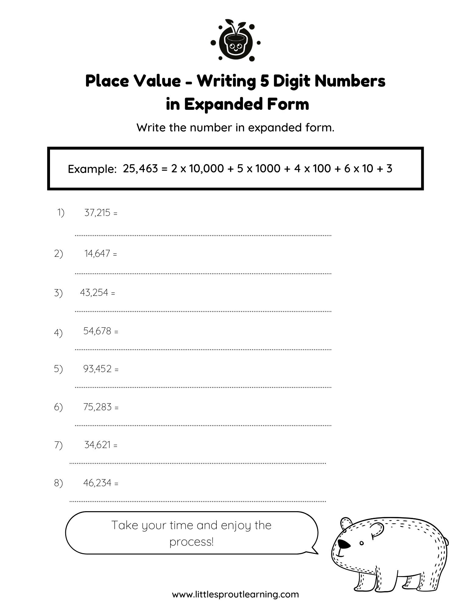 Write 5 Digit Numbers In Expanded Form | Little Sprout Art