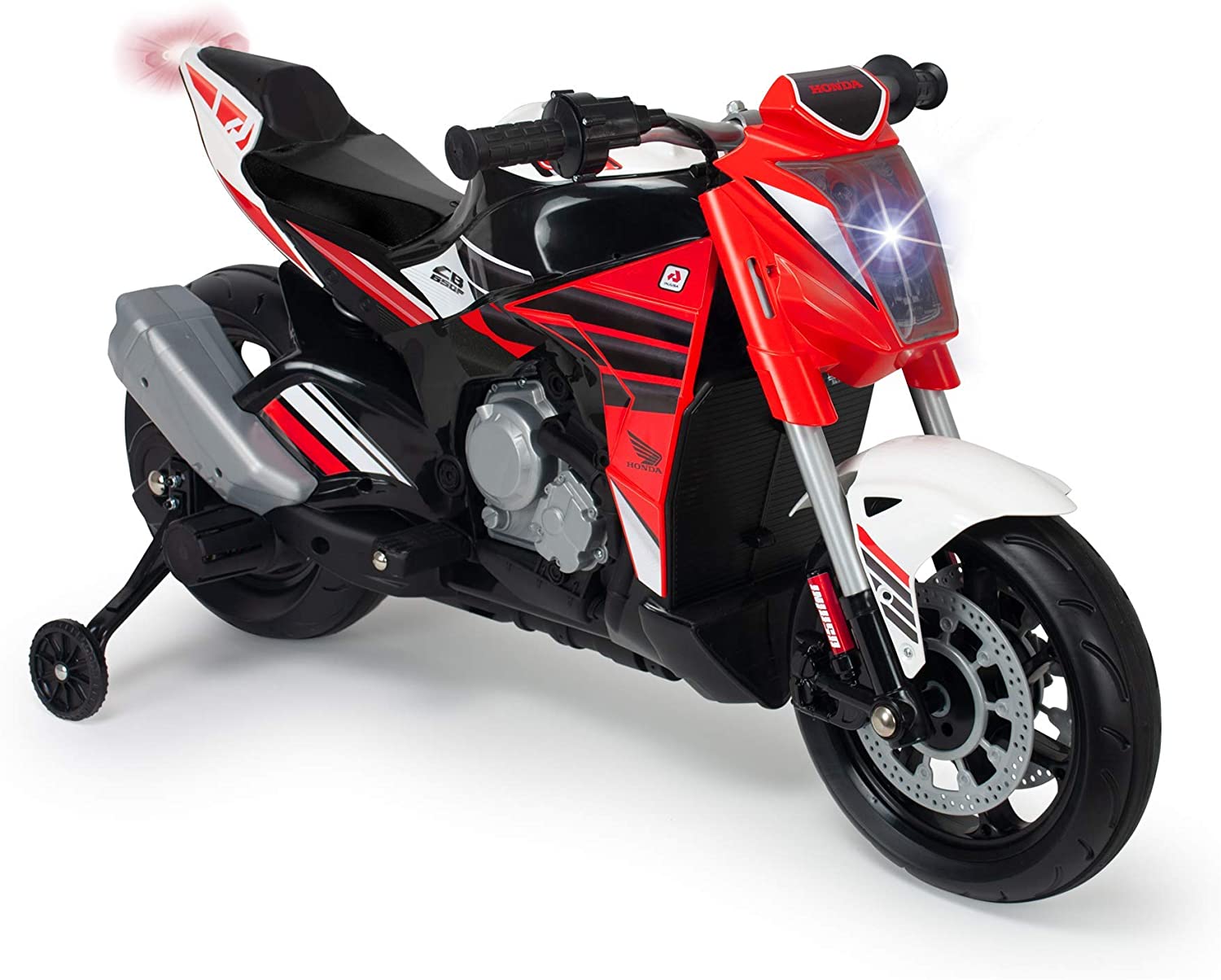 6417INJUSA Red Honda Naked 12V Motorcycle with Throttle Grip, Lights, Mp3 and Support Wheels