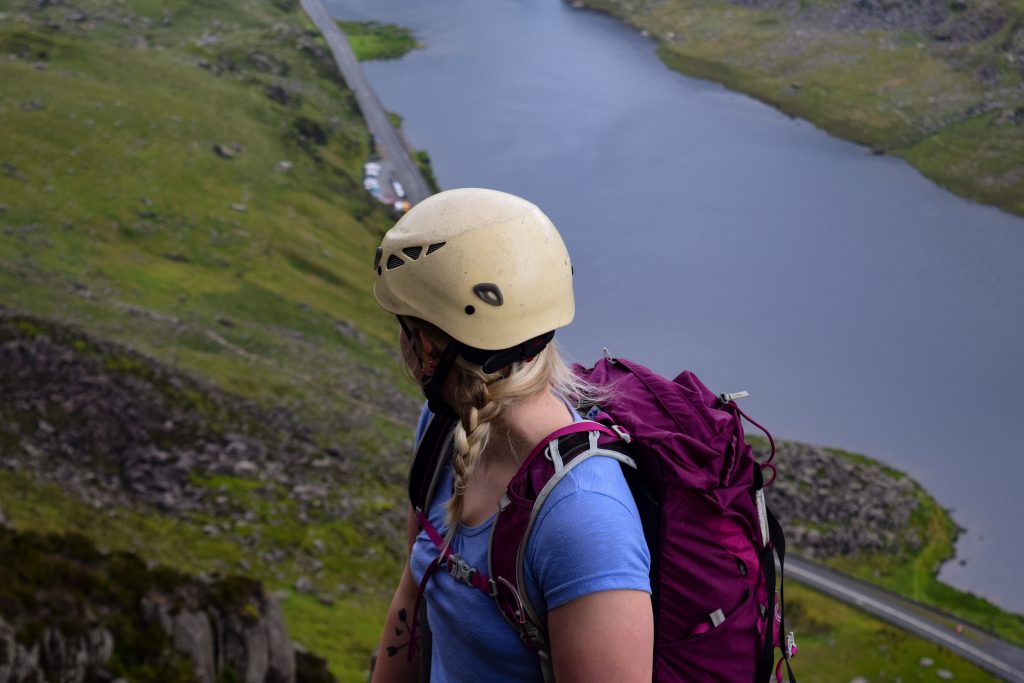 Keeping myself protected on a scrambling route up Tryfan on a multi day hike.