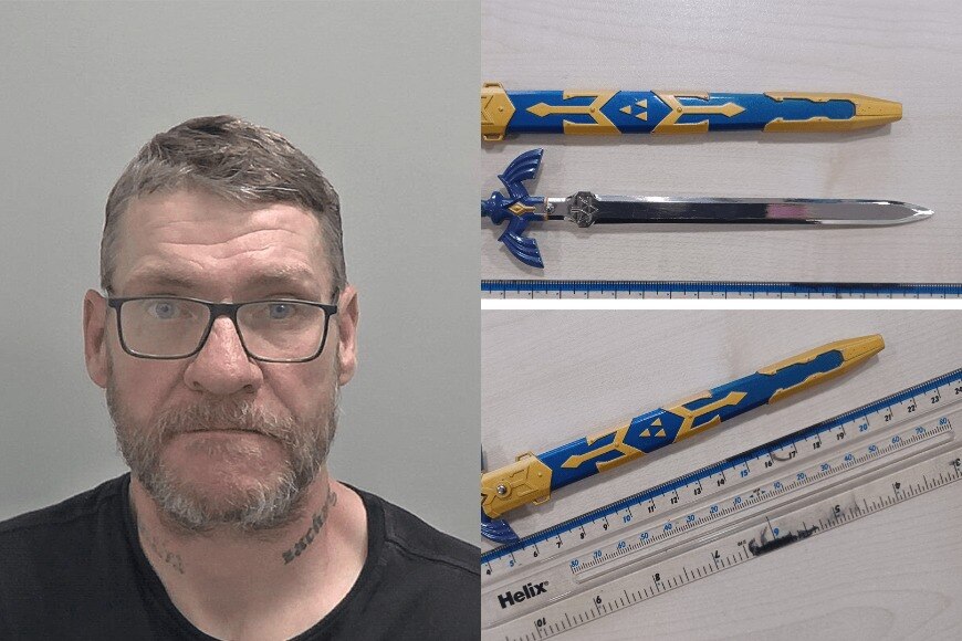 British man carrying Legend of Zelda sword in public as a fidget 