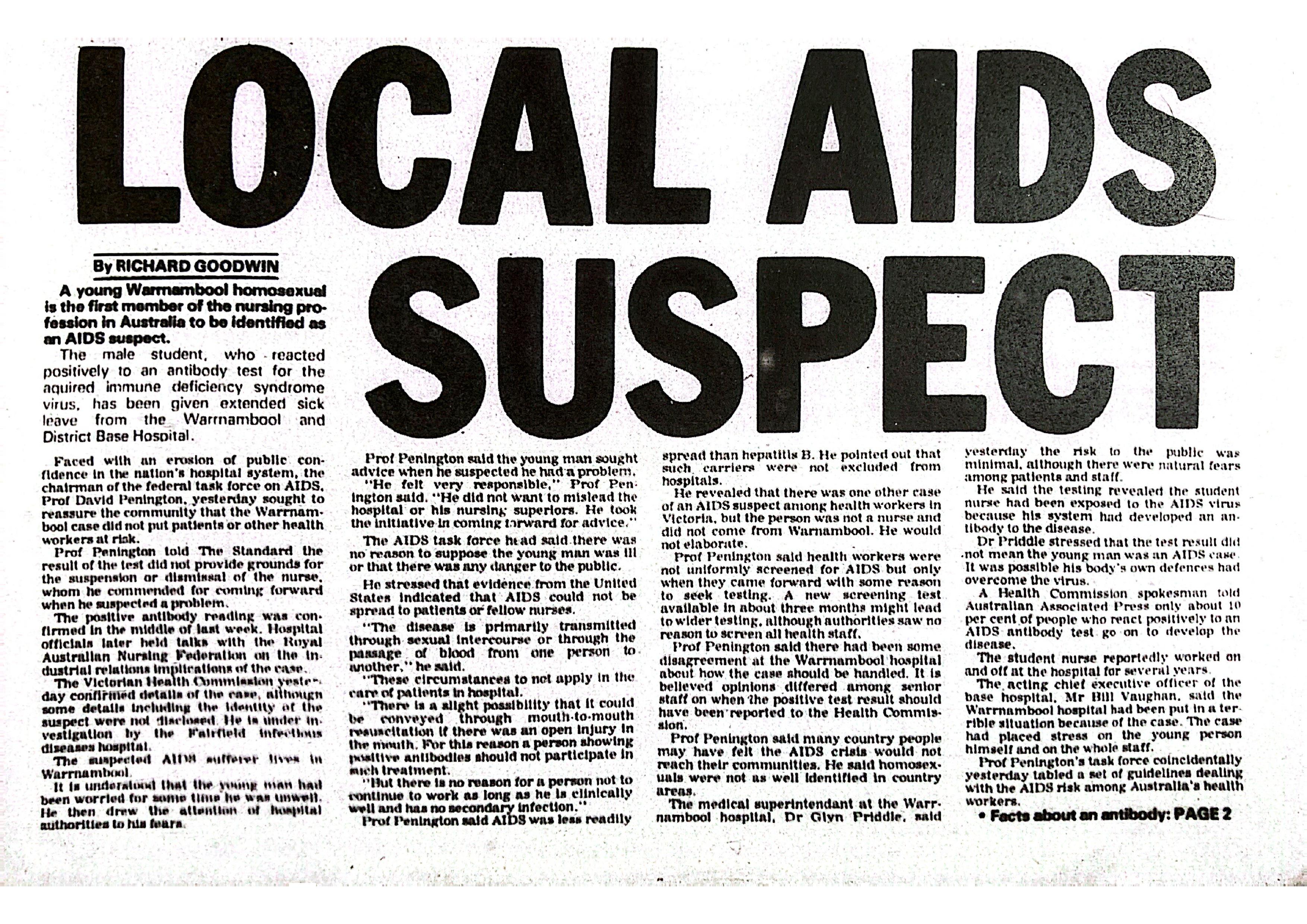 Barry McCluskey was the first known nurse to contract HIV in Australia(03)