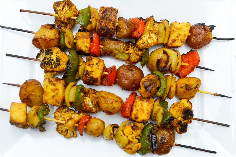 Grilled Indian Spiced Vegetable and Paneer Cheese Kebabs Recipe The