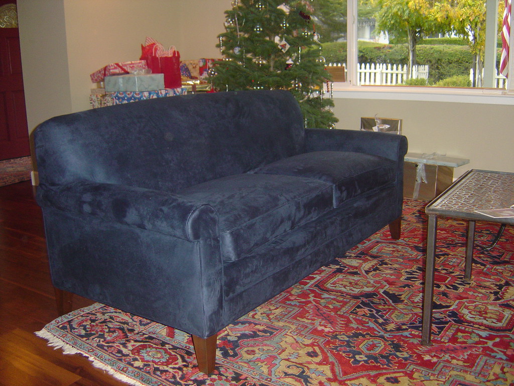 Blue sofa New sofa upholstered in navy blue microfiber Michael's Upholstery Flickr