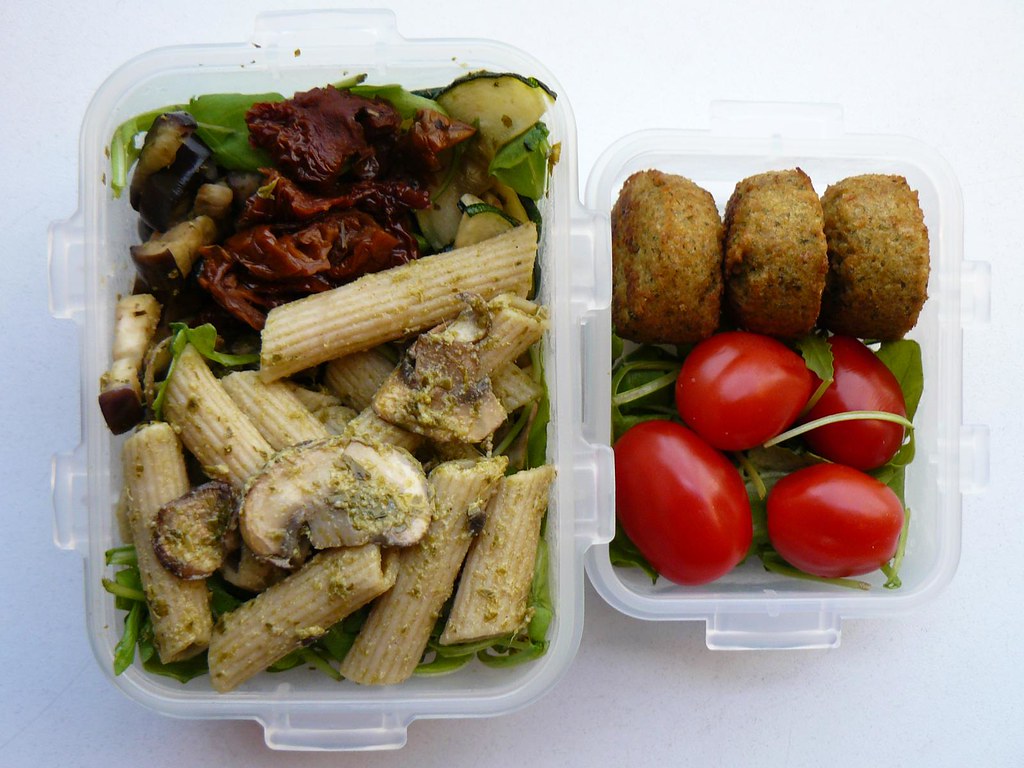 Pesto pasta & veggies lunch box penne with pesto and mush… Flickr