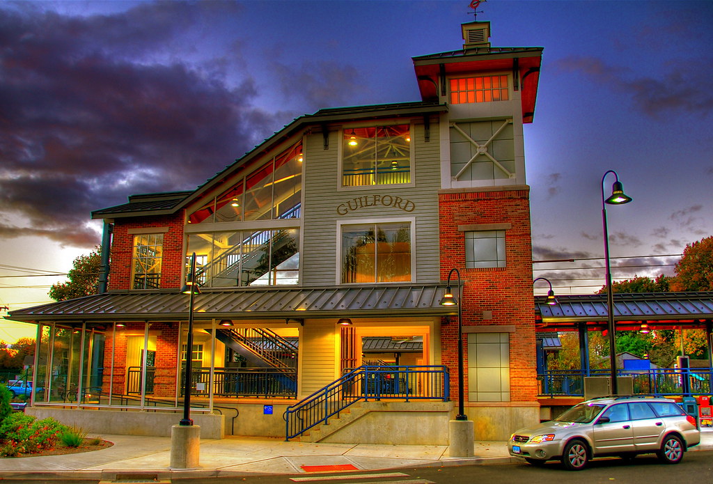 Train station after sunset Guilford, CT slack12 Flickr