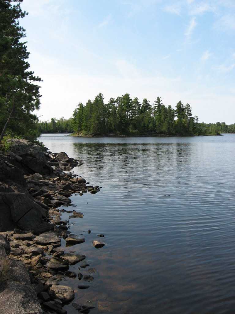 Shore Line View from camp on Basswood Lake, first night