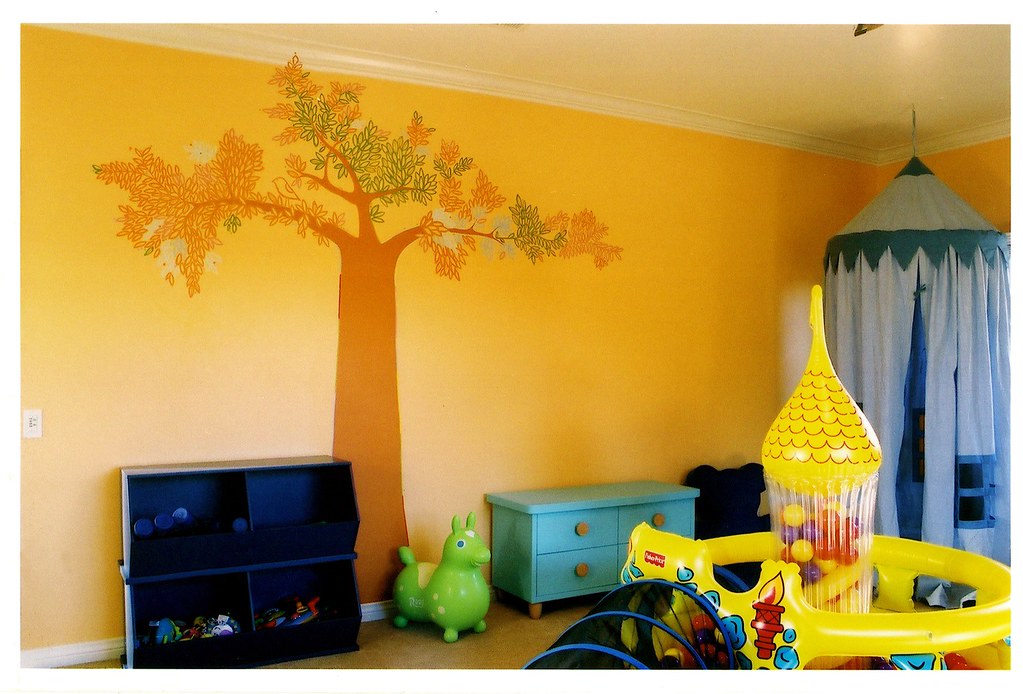 Playroom Handpainted tree in kids playroom. Kate Hoffman Flickr