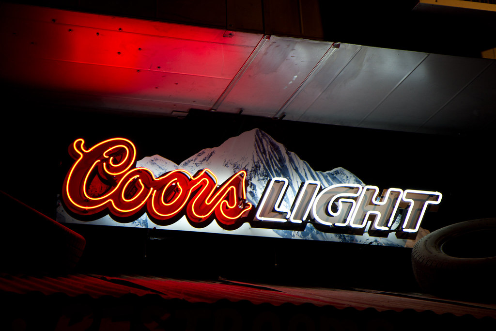 Coors Light neon sign at Rudy's BarBQue in Colorado Springs, CO a