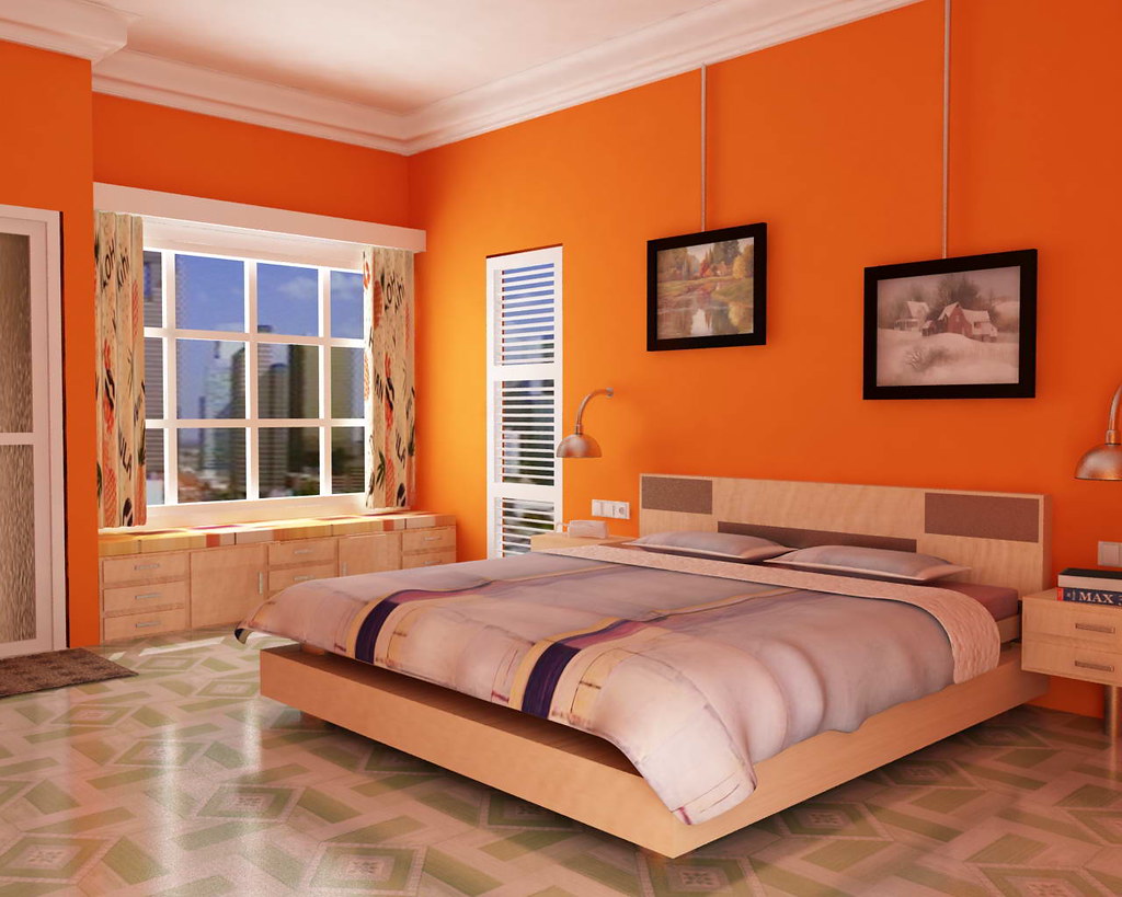 bedroom in orange tone bedroom with orange wall colour tex… Flickr