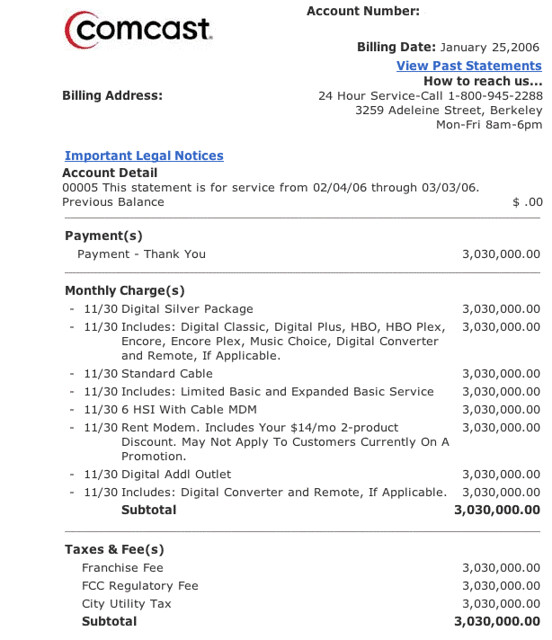 Comcast Cable Bill