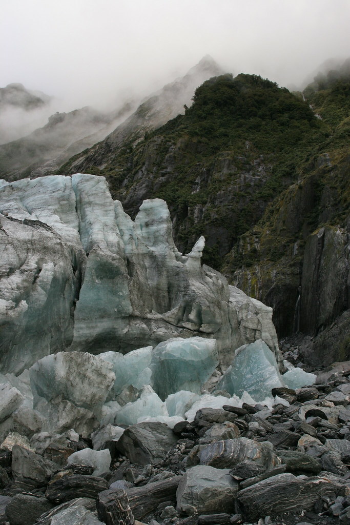 Ice Climbing, Franz Josef, New Zealand Terminal face forestlake