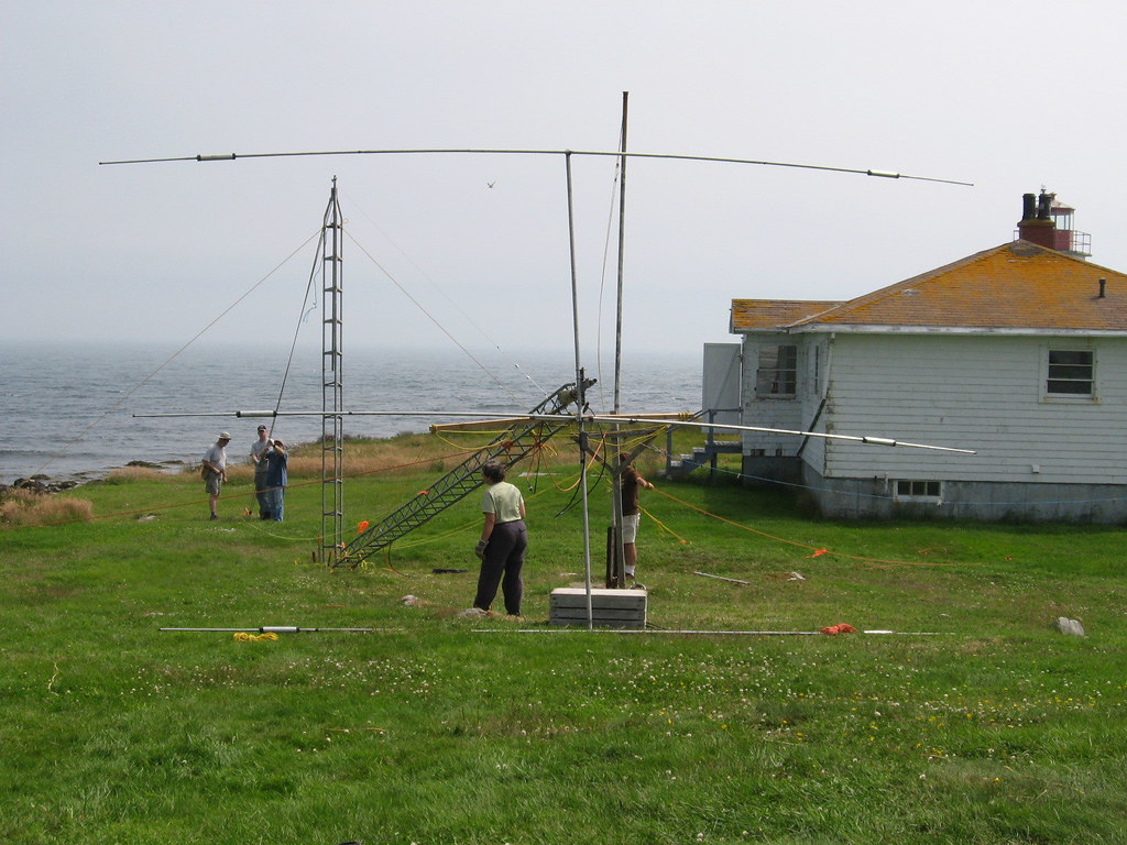 Falling derrick method of raising antenna tower Helen and Fred
