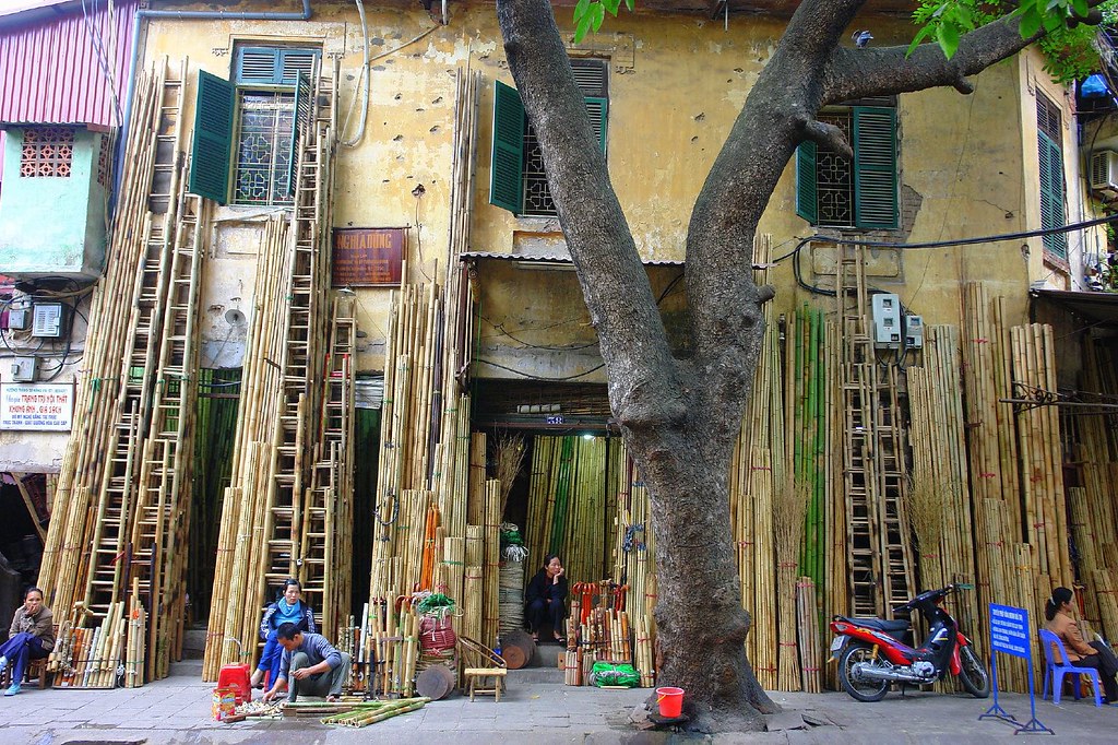 Hanoi street scene in Old Quarter bamboo ladders Flickr